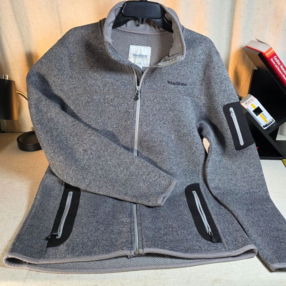 WindRiver Mens Large Gray T-Max Charge Sweater Fleece Full-Zip Jacket